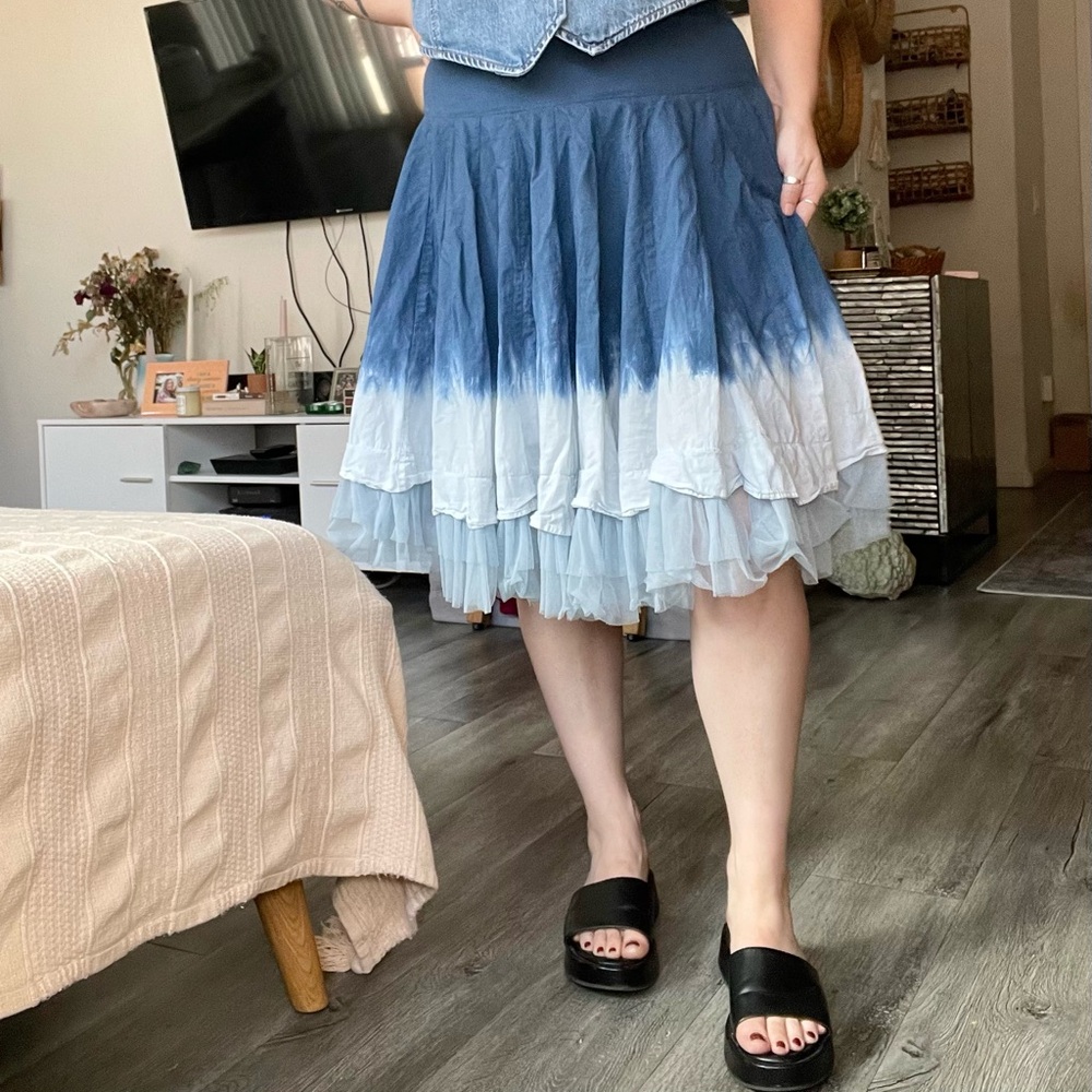 Bebe Blue and White Gradient Tulle Skirt